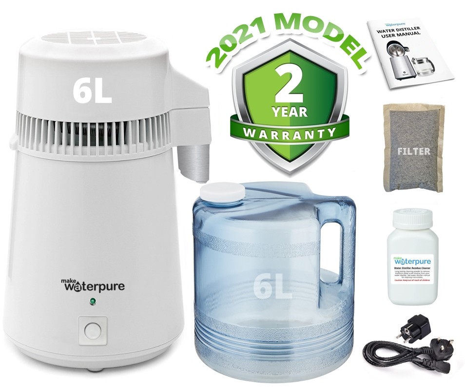 6 Litre White Stainless Steel Water Distiller With Polycarbonate Jug